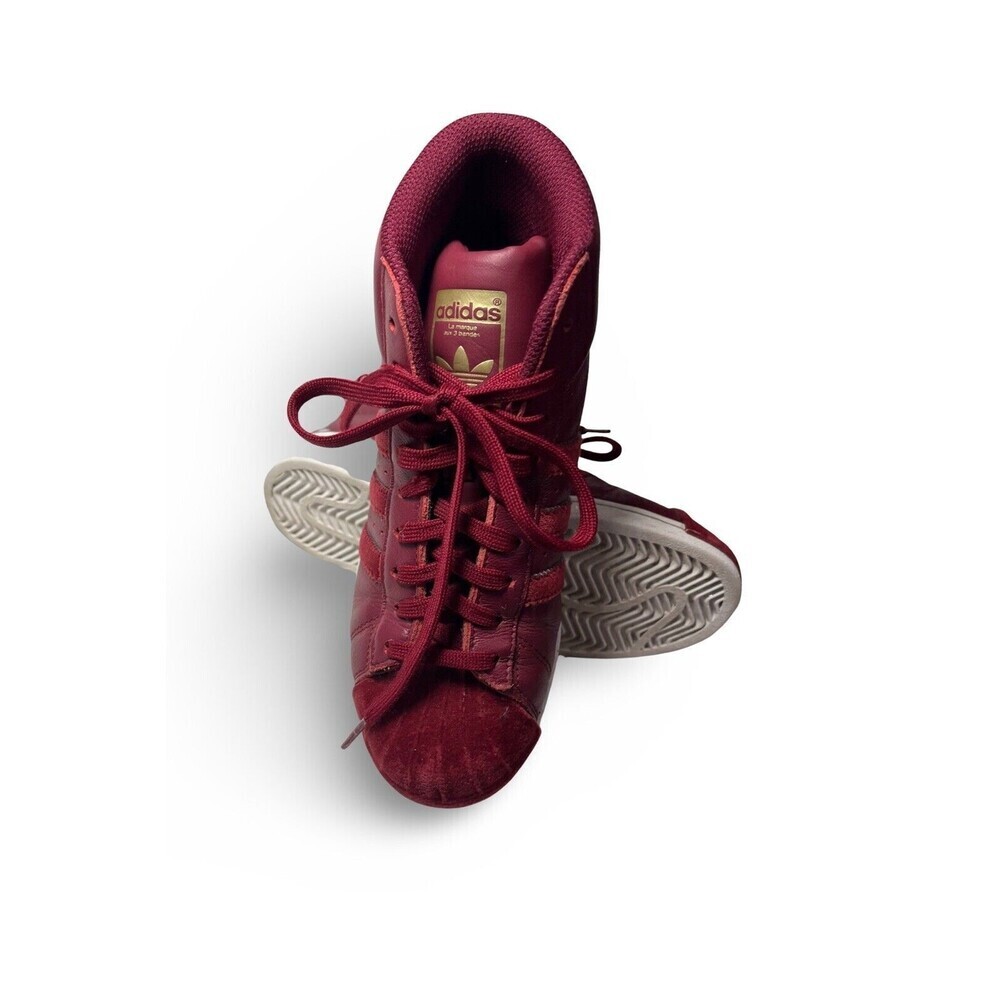 Youth Size 4 Burgundy High Top Adidas Superstar Suede - Picture 4 of 10